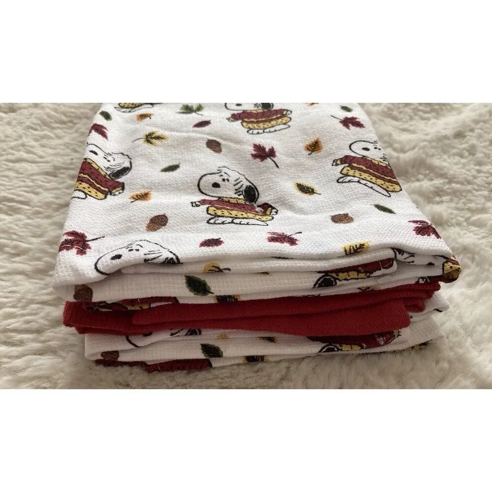 3 Pack Peanuts Snoopy Chunky‎ Sweater Fall Autumn Leaves Kitchen Towels 16 X 26”